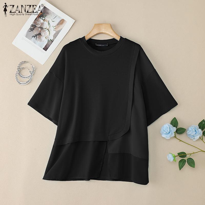 ZANZEA Women Summer Round Neck Short Sleeve Casual T-Shirts