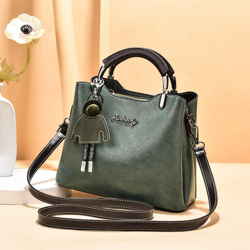 Upscale Women's Handbag with Pendant Temperament Retro Versatile Shoulder Messenger Bag Large Capacity Commuting Shoulder Bag