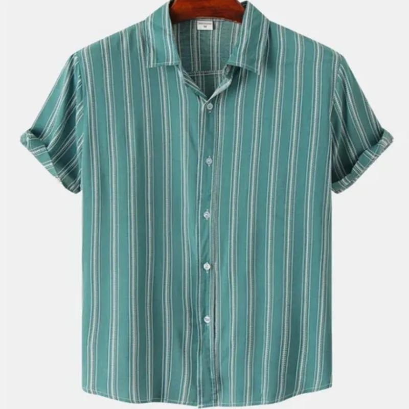 Chemises Hawaïennes Décontractées pour Hommes à Imprimé Rayures Simples, T-shirt à Manches Courtes Y2k Hip Hop Urbain Hommes Femmes