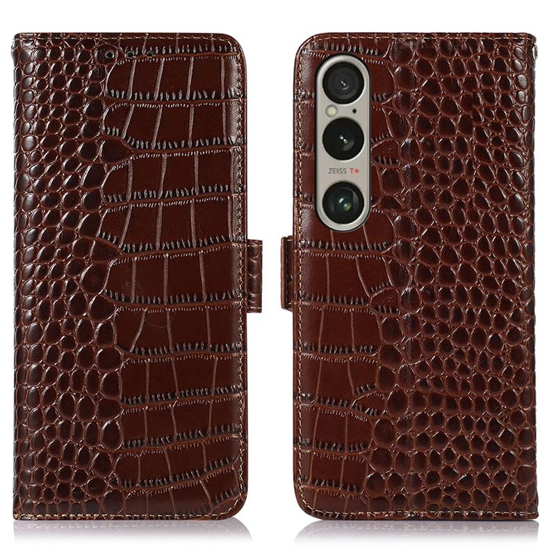 For Sony Xperia 1 VI Case Genuine Cow Leather Phone Cover with RFID Blocking Wallet
