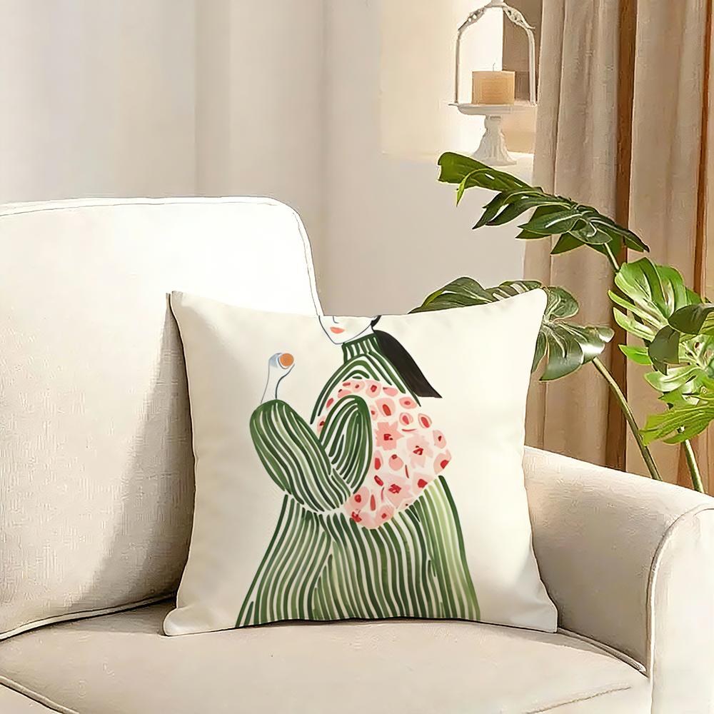 Abstract Figure Lines Girl Sofia Cushion Cover Reversible Plush Pillow Cover Soft Fluffy Home Decor for Sofa Bedroom