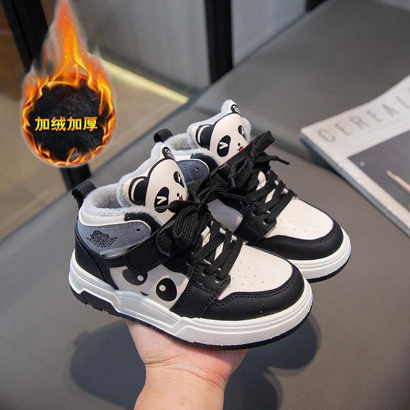 Girls' sports shoes 2025 autumn and winter new cartoon children's high-top board shoes middle-aged and older children's students fleece casual shoes