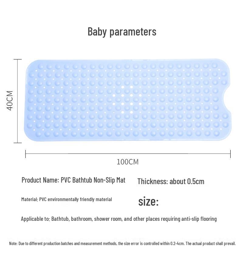 100x40 PVC Non-slip Bathtub Mat with Suction Cups - Waterproof Bathroom Floor Mat