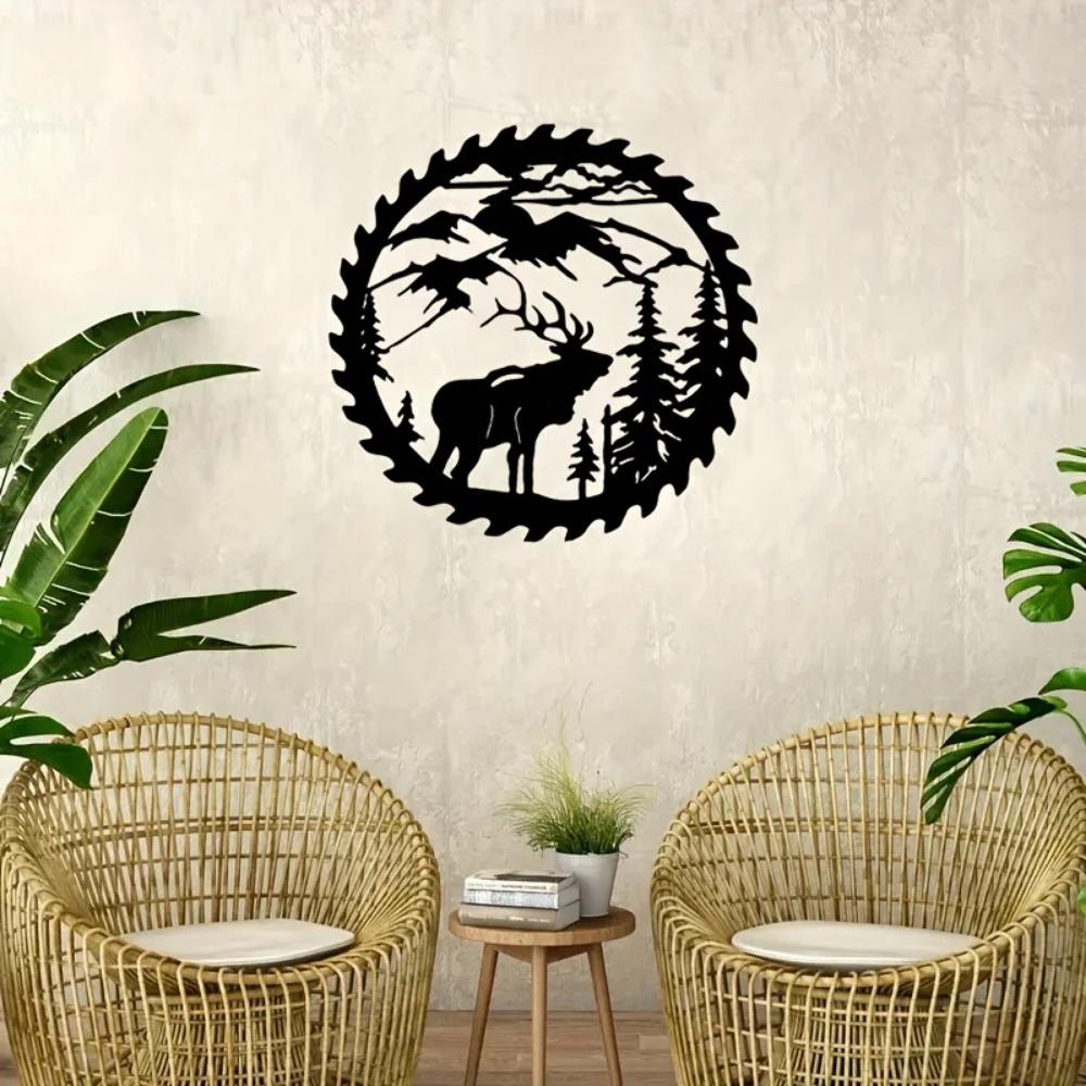 Metal Wall Art - Deer In the Forest with Pine Trees - Hanging Decor for Living Room, Bedroom, Mountain Lodge, Cabin, Woodland