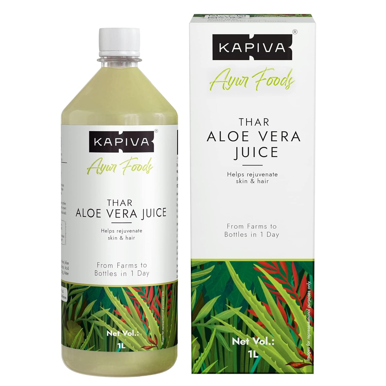 

Kapiva Thar Aloe Vera Juice With Pulp 1L Pack for Skin Rejuvenation and Hair Vitality Daily Natural Drink