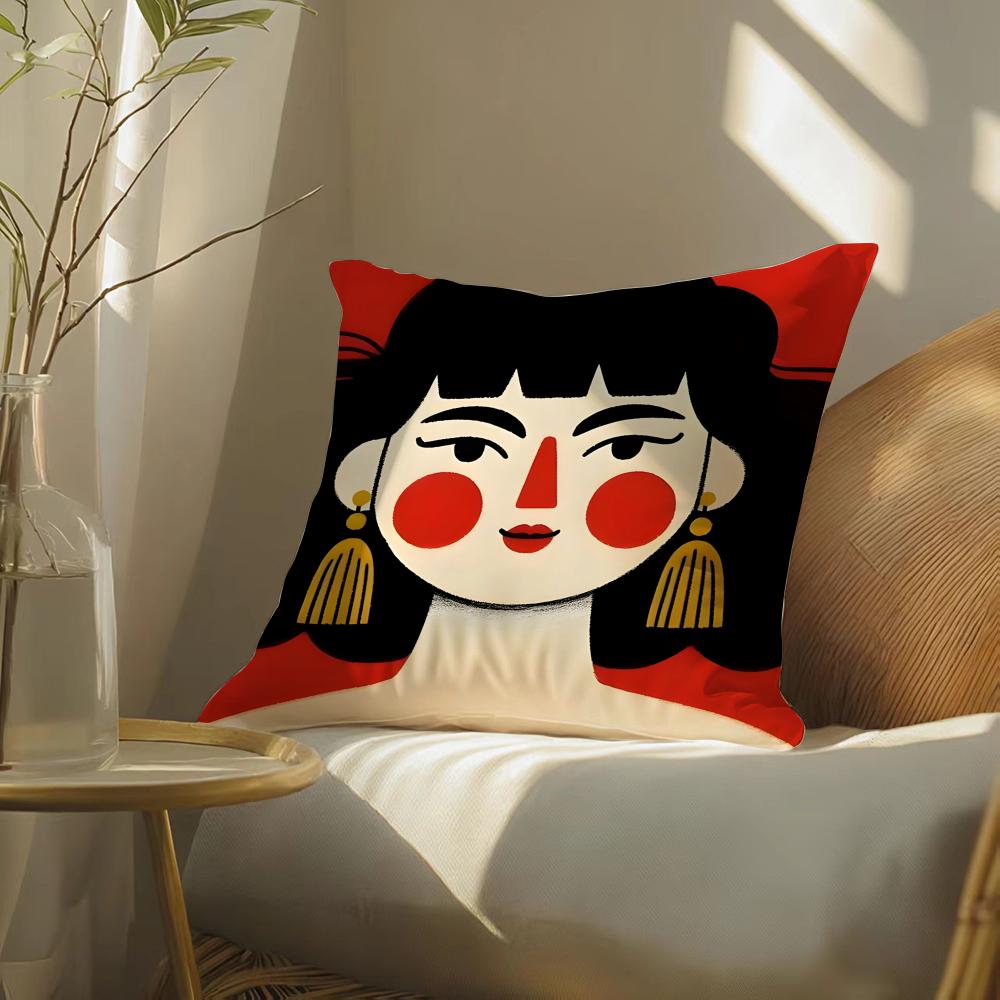 Cute Abstract Simple Girl Pillow Case Pattern Printed Pillowcase For Living Room Sofa Cushion Cover & Bedroom Decor