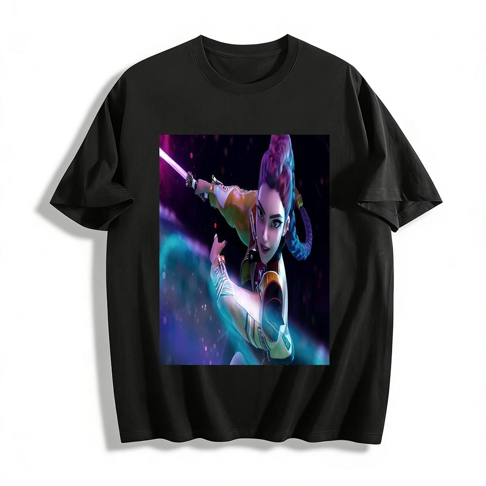 Cyberpunk Style Purple-Haired Blade Girl Print Trendy Tee Loose Casual Unisex Streetwear Top Pure cotton T-shirt XXS