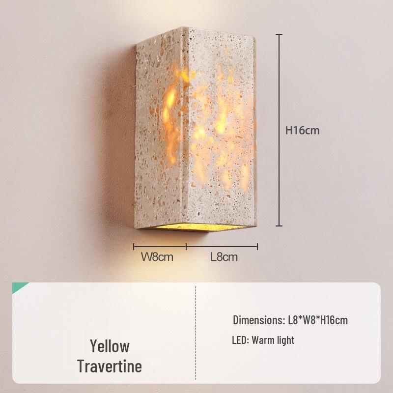 Wabi-sabi Style Yellow Travertine Wall Lamp for Bedroom, Courtyard, or Balcony - Waterproof Outdoor Light.