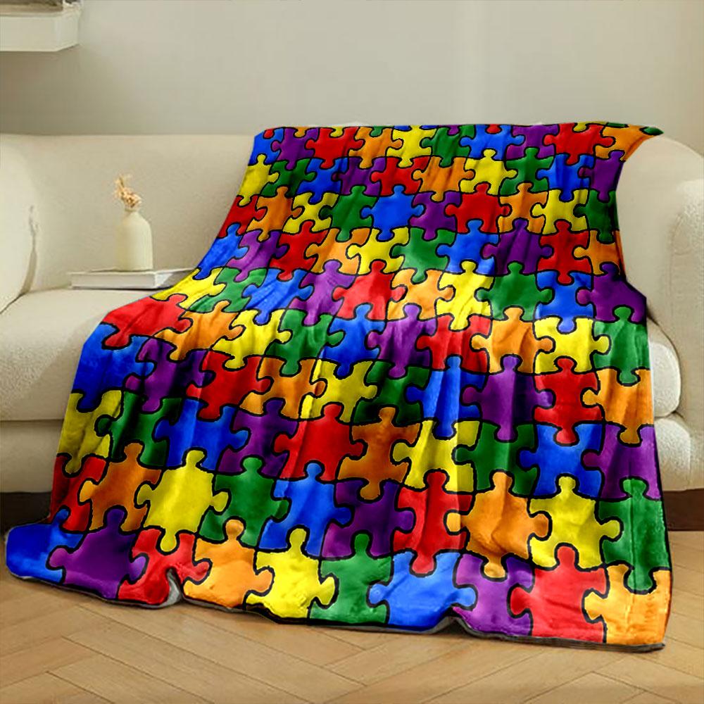 A Colorful Interlocking Puzzle Piece Pattern with Vibrant Hues. for All Seasons Blanket Lunch Break Throw Gift