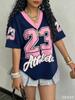 Č. 23 Americké digitálně potištěné tričko Džersej V-výstřih Módní Streetwear Krátký rukáv Letní Dámské Volnočasové Dovolenkové Topy