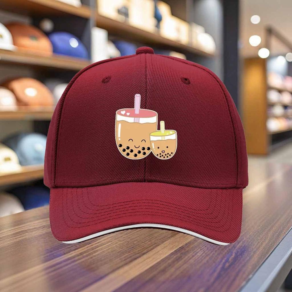 Cute Boba Tea Couple Kawaii Print Baseball Cap Adjustable Cotton Casual Sports Hat