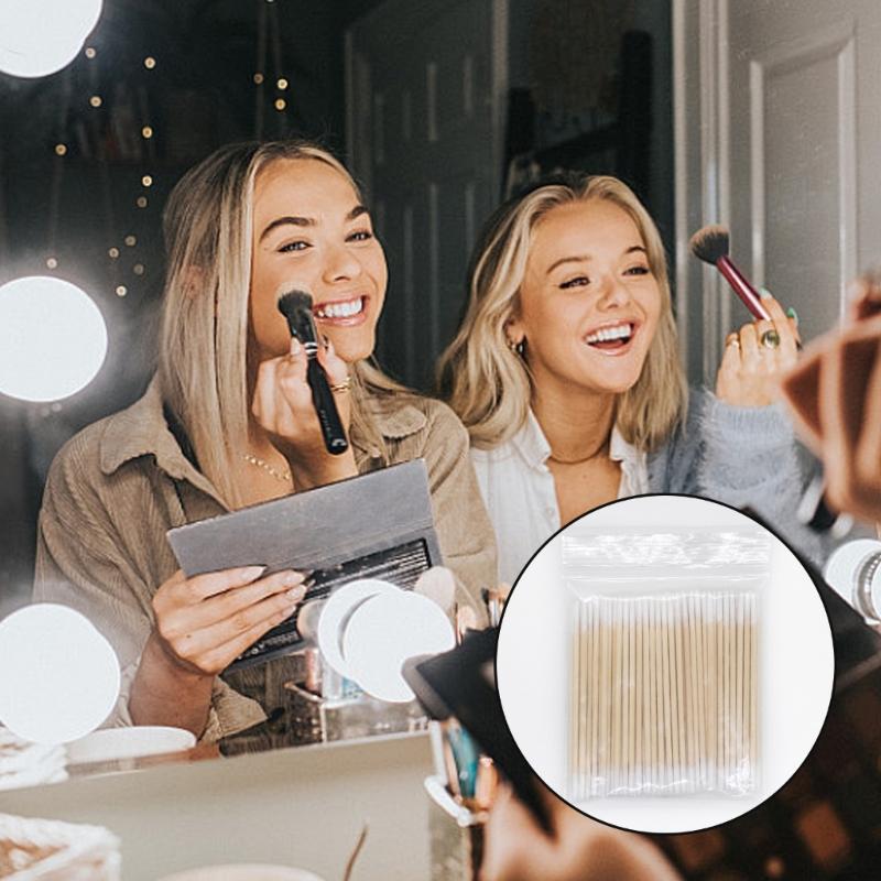 100Pcs Double Ended Precise Beauty Cotton Swabs User Friendly Wooden Stick Makeup Tool for Professional Correction Use