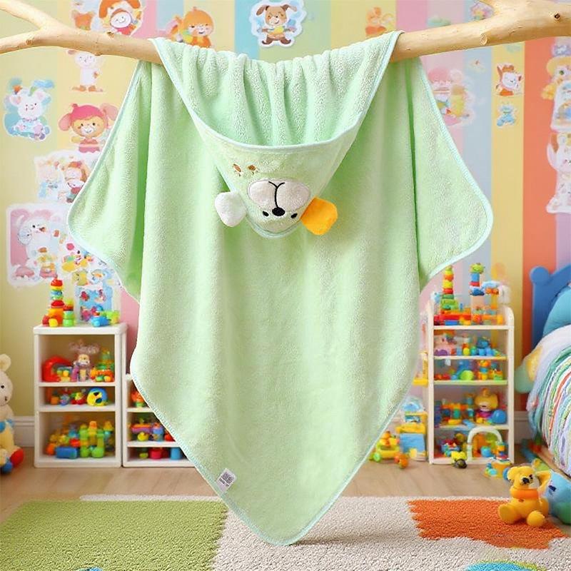 Cartoon Hooded Baby Swaddle & Bath Towel - Coral Fleece, Absorbent, Embroidered, Newborn To Toddler