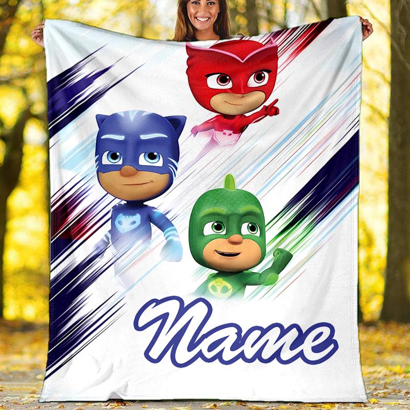 Customizable PJ Marks Throw Blanket – Personalized Name, All-Season Cozy Snug Blanket, Machine Washable, Personalized Blanket