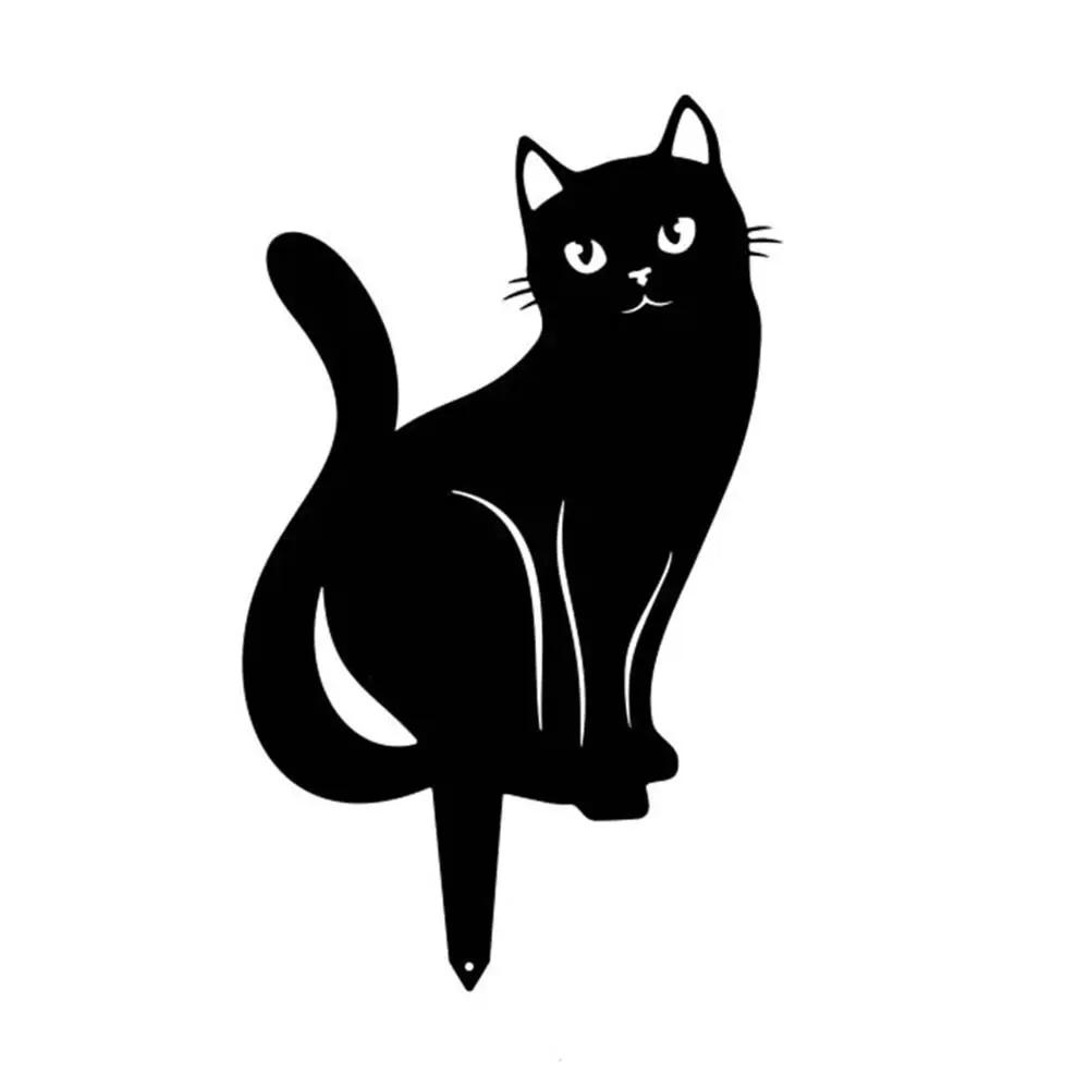 Creative Iron Art Black Cat Statues Garden Ornaments Cats Figurine Silhouette Ground Plug Sculpture Outdoor Yard Lawn Decoration