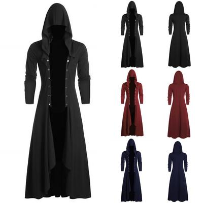 Men's Retro Steam Punk Gothic Wind Cloak Coat Fashiona Plain Cap Cardigan Coat