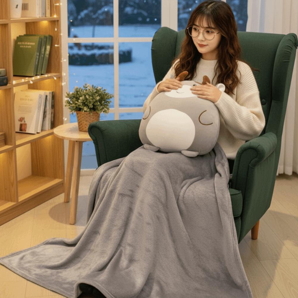 Multfunctional Flannel Cartoon Pillow Quilt Soft Comfortable Animal Pillow Blanket Stuffed Storage Design Nap Blanket Office