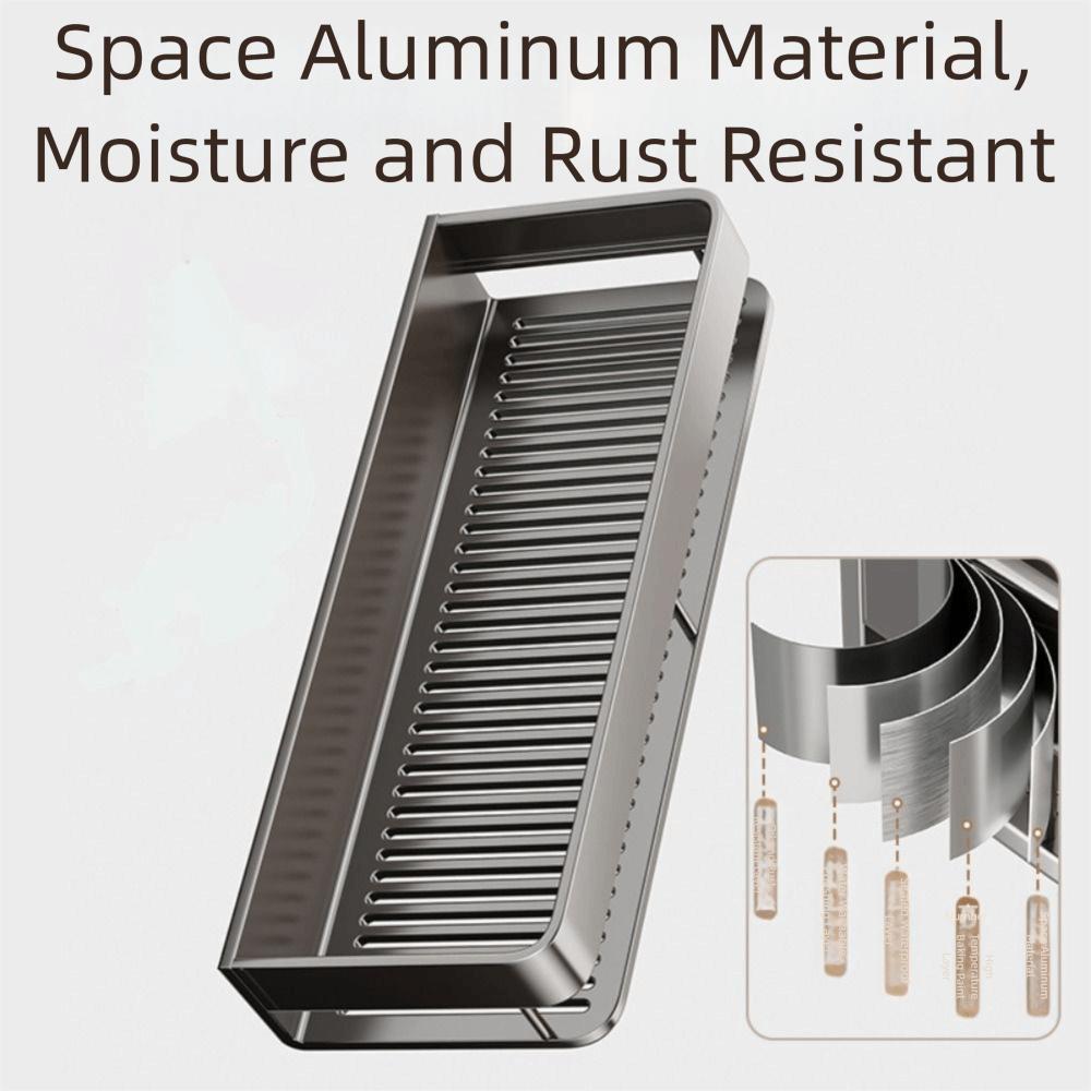 Wall-Mounted Bathroom Storage Rack Aluminum Alloy Punch Free Kitchen Condiment Racks Ventilated Drainable Bathroom Shelf