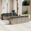 Vidaxl 9-Cz. Gartenmöbel-Set mit Kissen, Grau, Polyrattan
