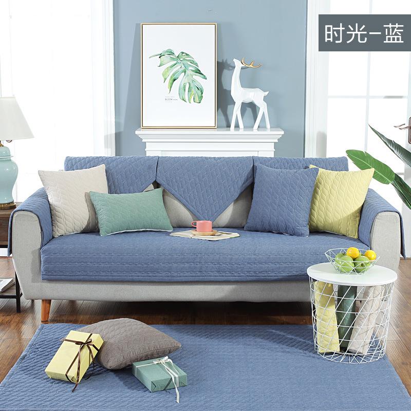 Pure Cotton Stripe Machine Washable Sofa Cover Anti-slip Backside Cushion Living Room Bedside Floor Mat Solid Color Couch Cover