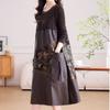 Women's long Sweater Dress Knitted Patchwork PU Leather A-Line Dress Plus Size Knitted Dress for Autumn and Winter ...