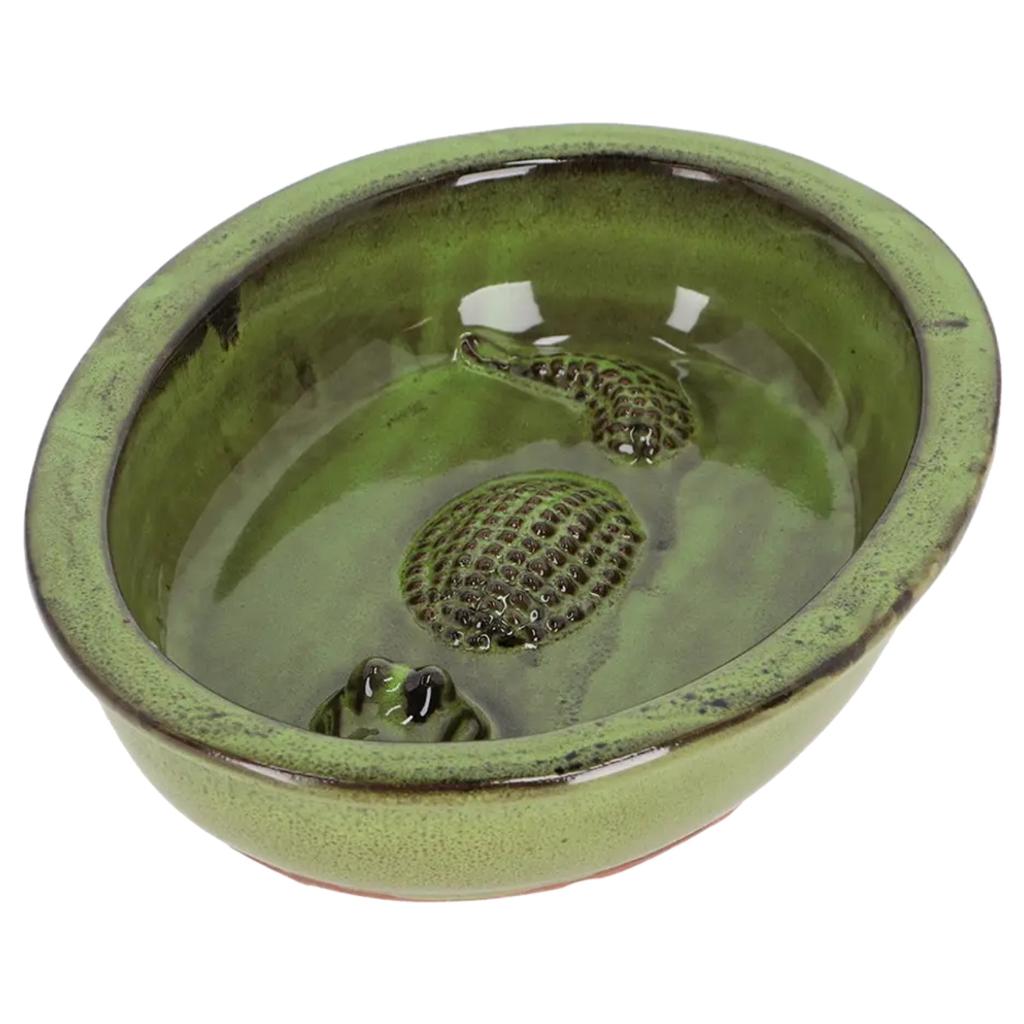 Ceramic Bird Waterer with Crocodile, Green