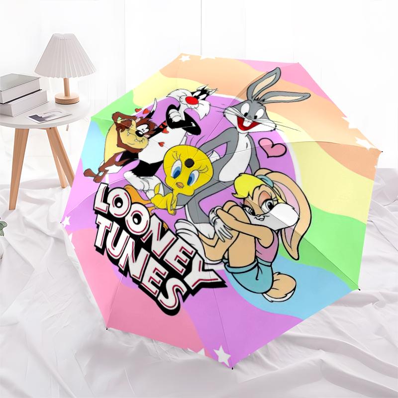 1pc Looney Tunes pattern Umbrella Portable Folding Umbrella Iron Frame Hole Bone Structure Outdoor Home Umbrella