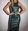 Club Party Stylish Green Women's Dress Genuine Soft Lambskin Leather Sleeveless