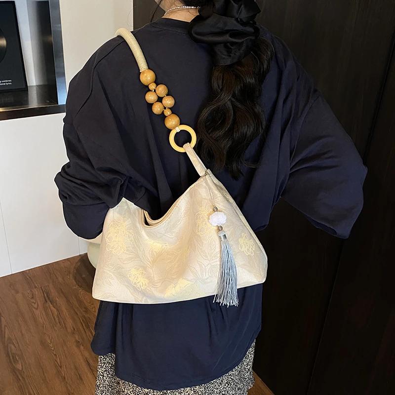 Hasp Microfiber Tassel Beading Shoulder Bags 2026 Fashion Large Capacity Women's Bags Versatile National Style Women's Handbags