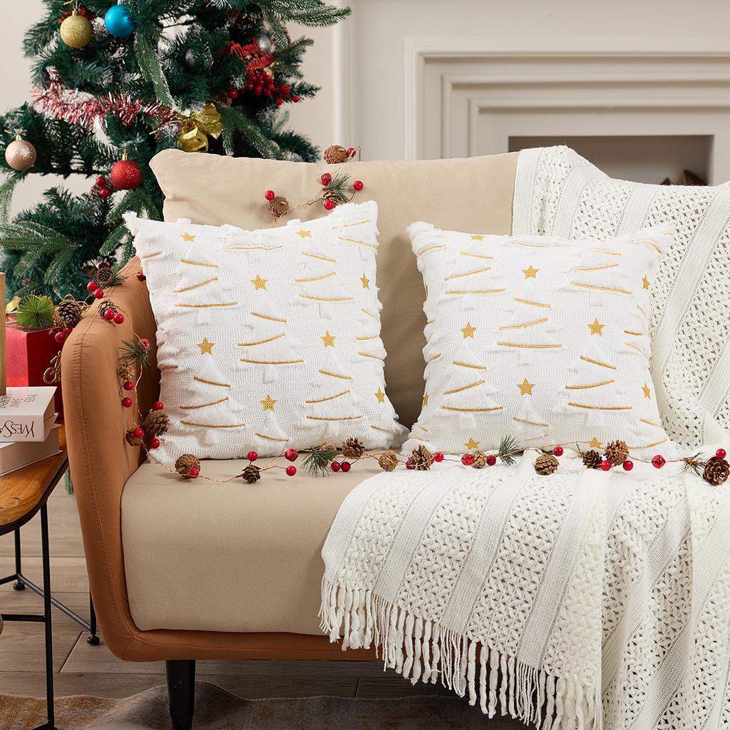 Christmas New Pv Velvet Embroidered Pillow 3D Three-dimensional Christmas Tree Plush Pillowcase Indoor Holiday Decoration Sofa Cushion