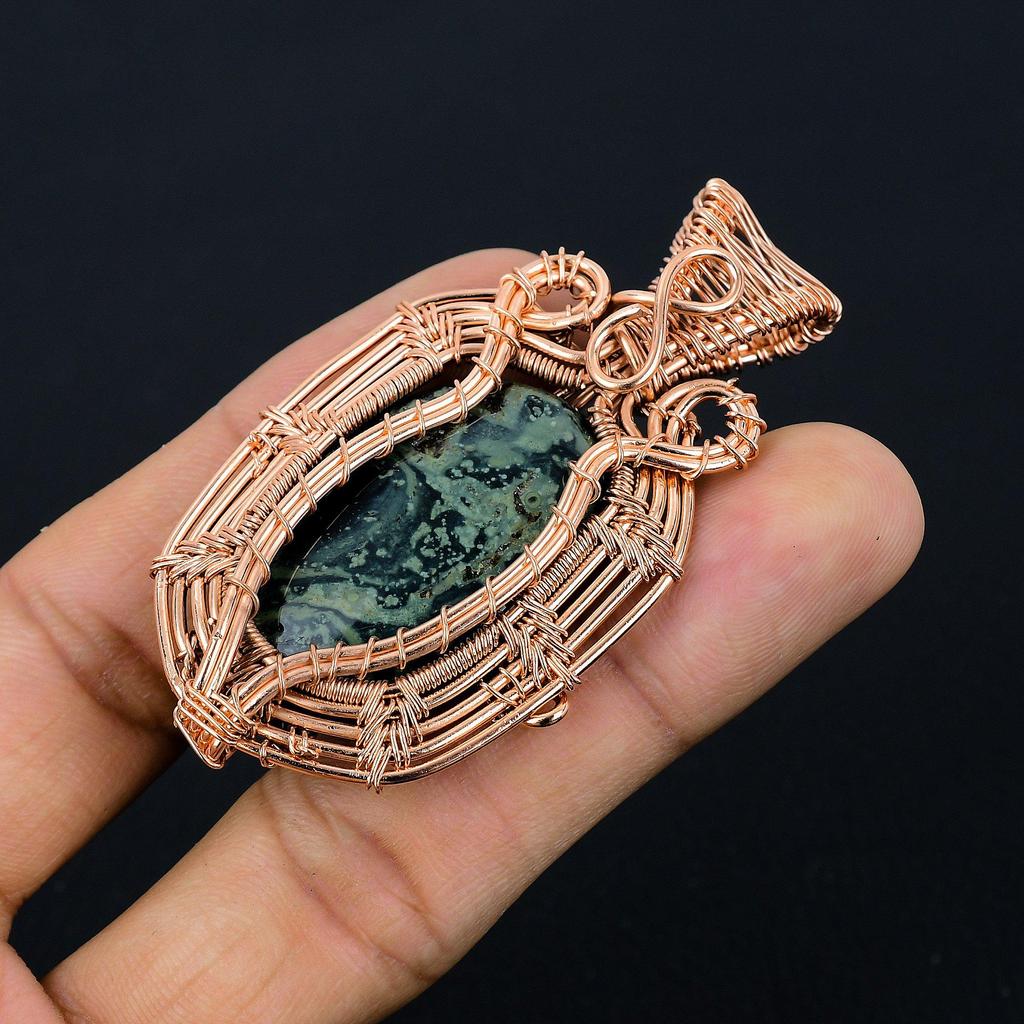 Kambaba Jasper Handmade Gemstone Pendant, 999 Copper Wire Wrapped Pendant Unique Design Jewelry, For Thanksgiving
