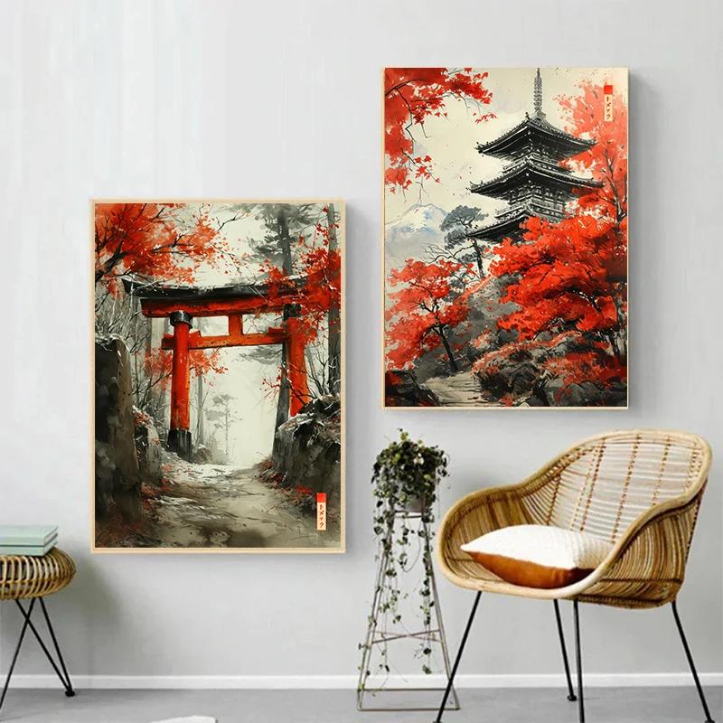 Sumie Japanese Ink Paint Geisha Samurai Landscape Prints Poster Canvas Painting Modern Wall Art Picture Living Room Home Decor