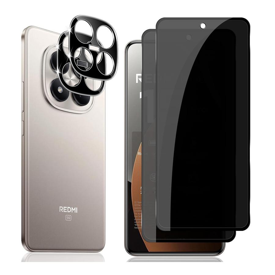 (2+2 PCS) Privacy Tempered Glass Screen Protector for Redmi Note 15 Pro 5G HD Glass Anti-Peeping Protective + Tempered Glass Camera Lens Film 4in1