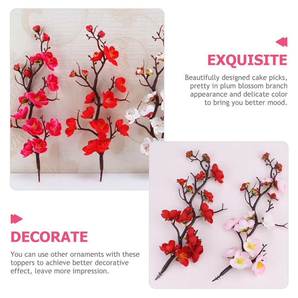 6Pcs Plum Blossom Branch Cake Picks Cupcake Toppers Birthday Wedding Baby Shower Holiday Party Dessert Decoration
