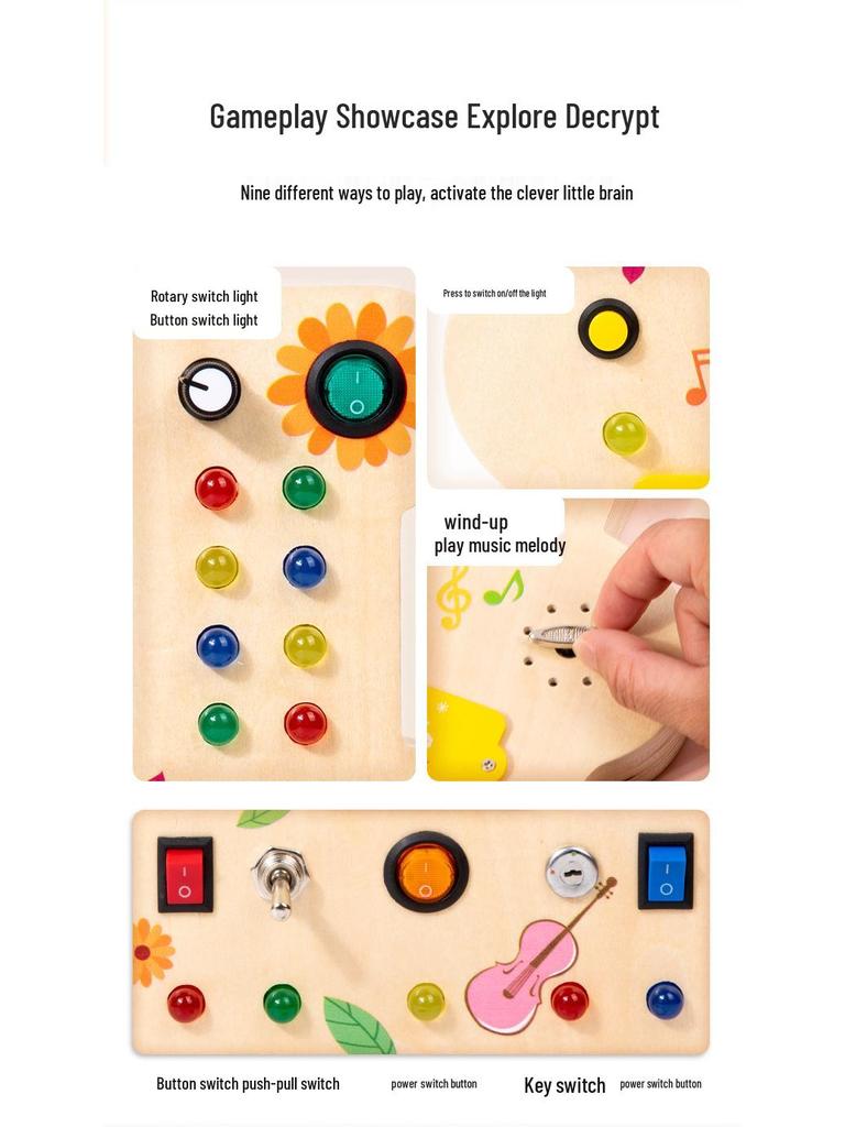 Montessori Wooden Sensory Busy Board with Light Switch and Key
