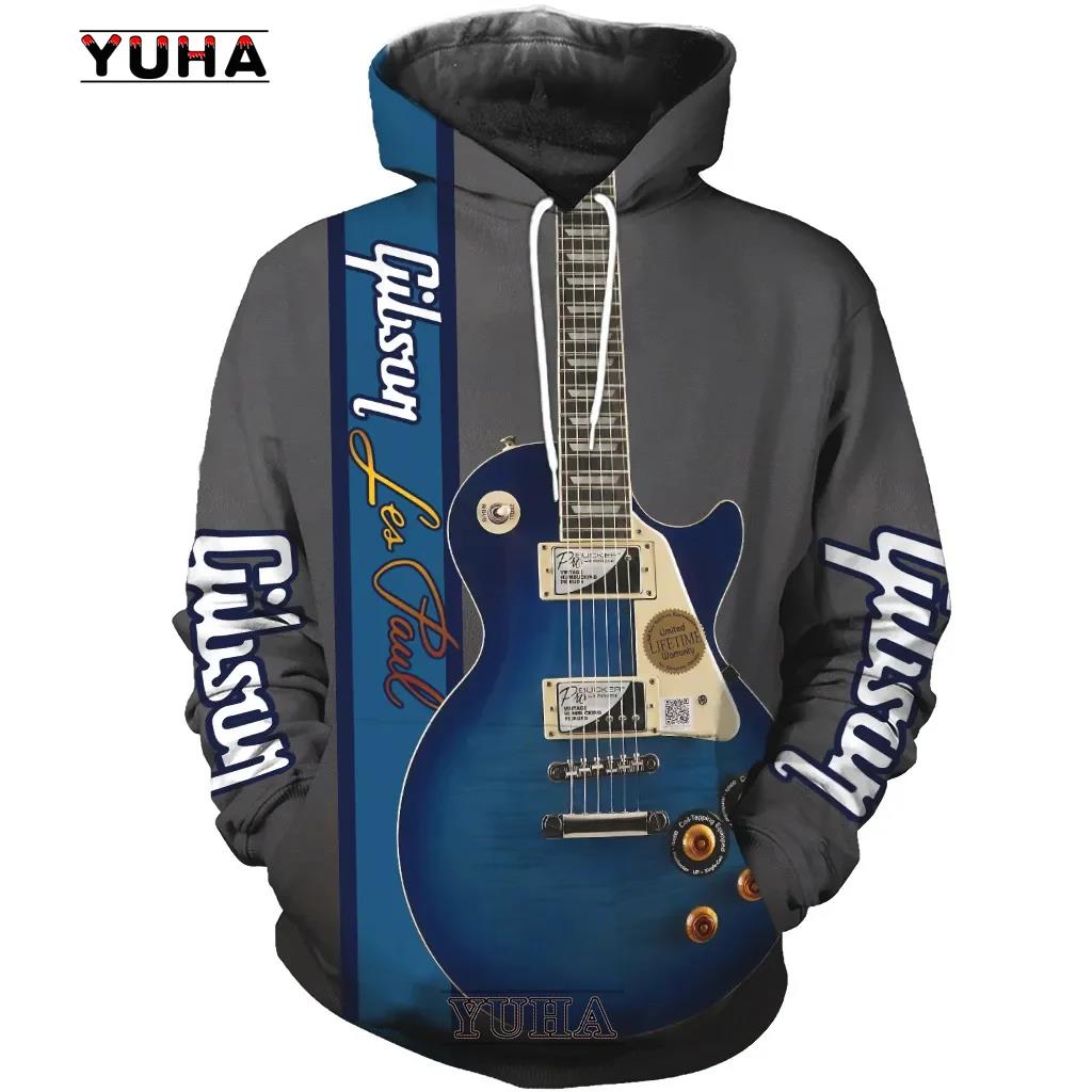 Mens 3d Guitar Printed Fashion Hoodie Daily European Size Sweatshirt Musical Moletom Female Psychedelic Clothes Wholesaler