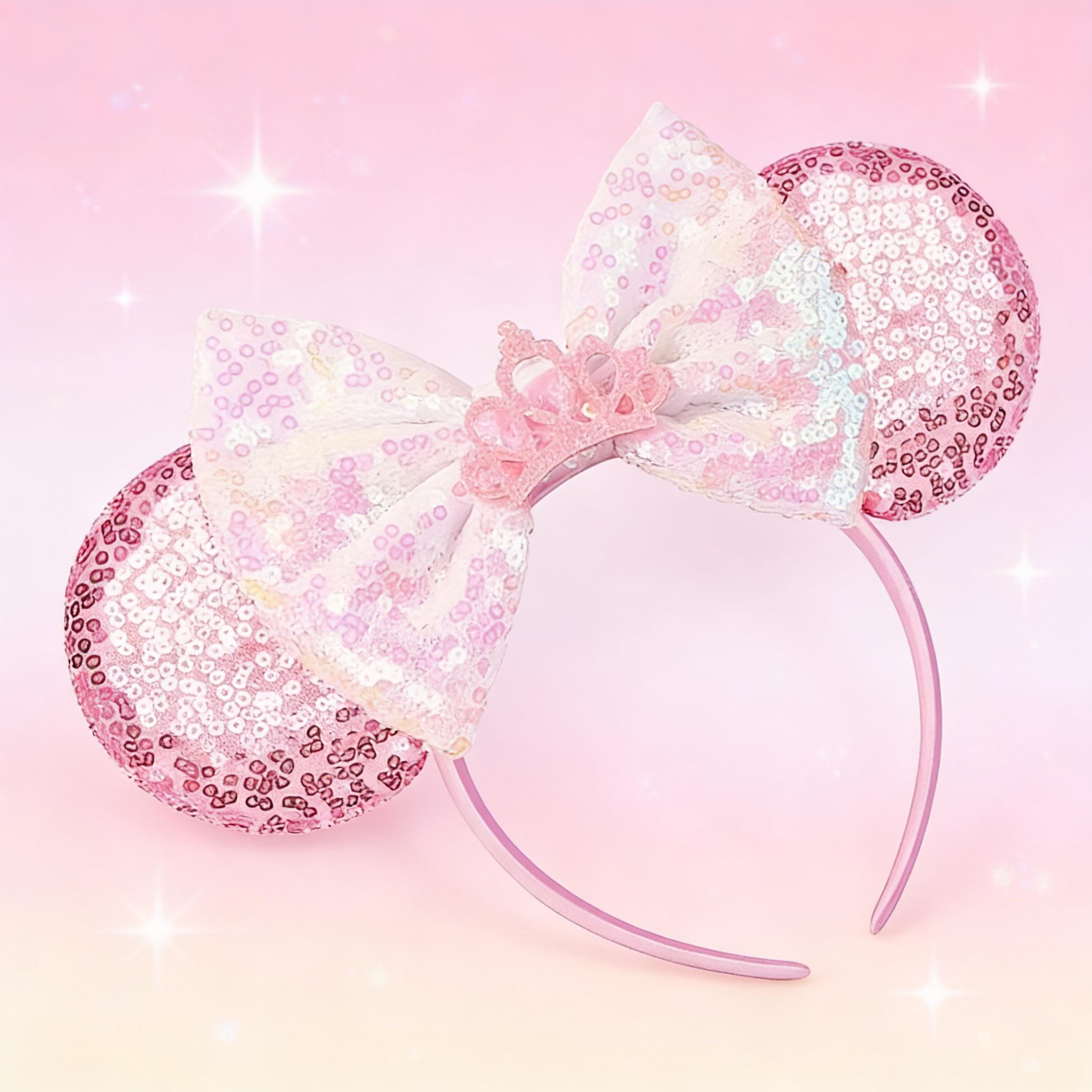 Disney Minnie Mouse Headband with Shiny Sequin Bow, Cute Cartoon Hair Accessory, Fashionable Clothing Headband Minnie Castle Pink Hair Accessory