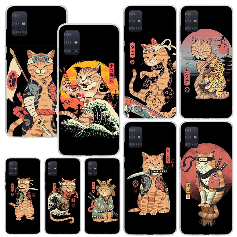 Ramen Sushi Samurai Tattoo Cat Phone Case For Samsung Galaxy A52 A42 A32 A22 A12 A02S A72 A51 A50S A41 A31 A21S A71 A40 A30S A20