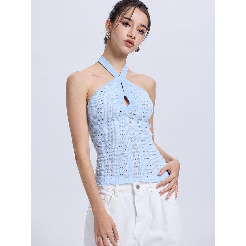 Za2025 Summer New Women Clothes Versatile Slim Fit Stretch Tight Neck Collar Backless Sleeveless Vest Style Top