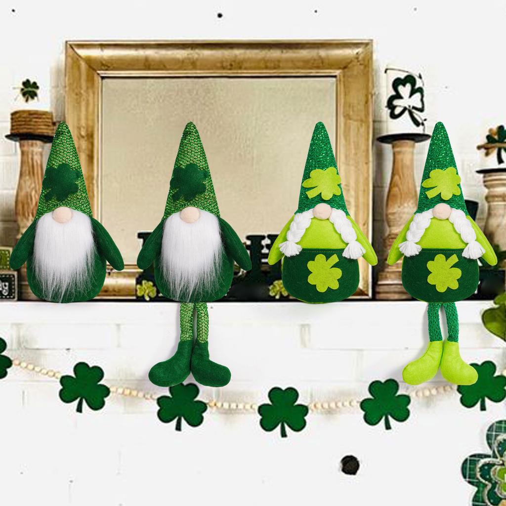 Patricks Day Dwarf Figurines Ornament Plush Dwarf Irish Festival Decoration for Tiered Tray Living Room Bedroom Garden