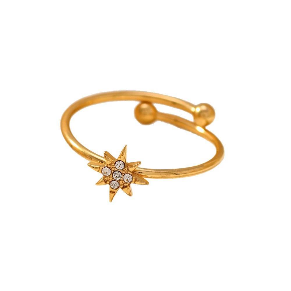 Style Fashion Versatile Octagonal Star Studded Diamond Ring Temperament Light Luxury Index Finger Ring Niche Design Ring