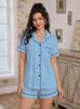 Women's Pajama Set Short Sleeve Shirt and Shorts Lounge Set Summer Sleepwear Cardigan Home Suit
