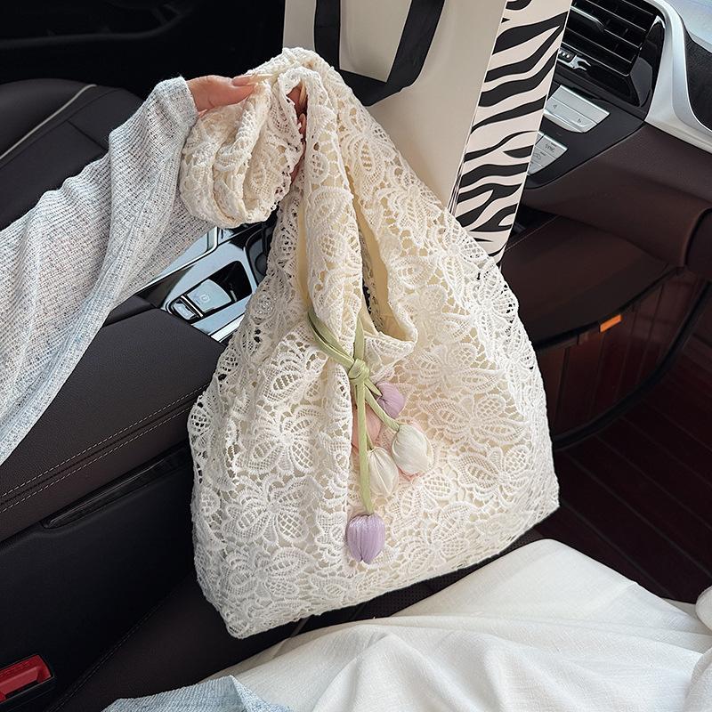 Korean Version of Simple and Gentle Lace Tote Bag 2025 New Fashion Shoulder Bag Small Fresh Pastoral Casual Handbag