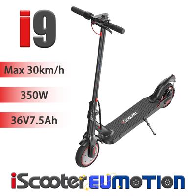 iScooter I9 30km/h Urbaner Elektroroller mit 350W Motor für Erwachsene, 7.5Ah Akku, Bis zu 30km Reichweite, Hinterrad-Scheibenbremse, IP54 Universeller Pendler-E-Scooter