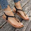 Fashion Flat sandals female national style 2 spring new Internet celebrity fashion toe beads Roman beach shoes