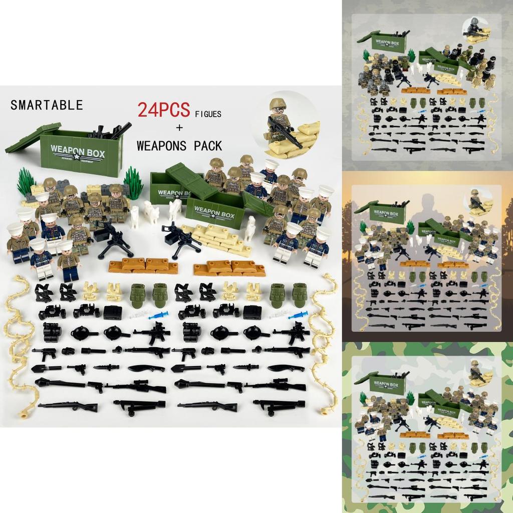 Moc Military Soldiers Building Blocks Figurines Set Plastic Toy With Weapon Accessories And Equipment Bag