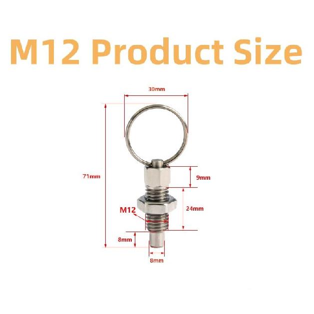 6pcs Pull Ring Indexing Plunger, M12 Retractable Spring Manual Plunger Stainless Steel Quick Release Pin Spring-Loaded Plunger Pulls Ring Spring