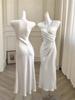 Haute Couture Satin V-Neck Cinched Waist Mermaid Dress