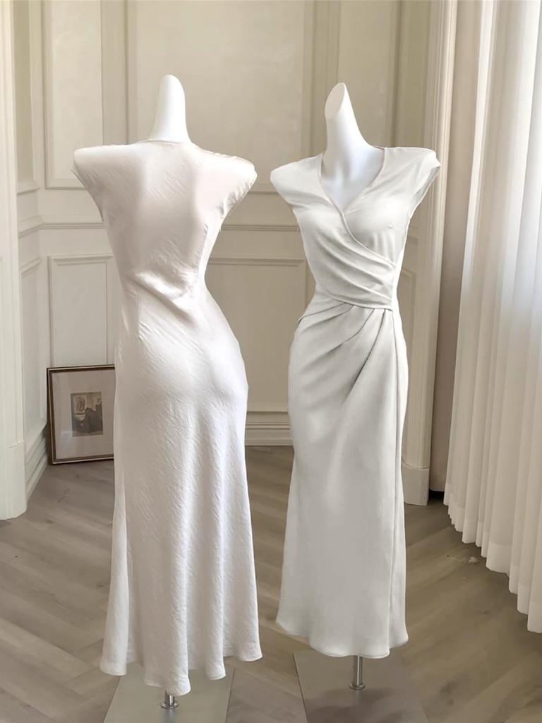 Haute Couture Satin V-Neck Cinched Waist Mermaid Dress