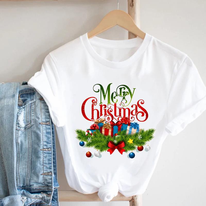 

Christmas Tree Graphic Tshirt round Neck Short Sleeve European And American Style New Year Festival Printed Clothing S